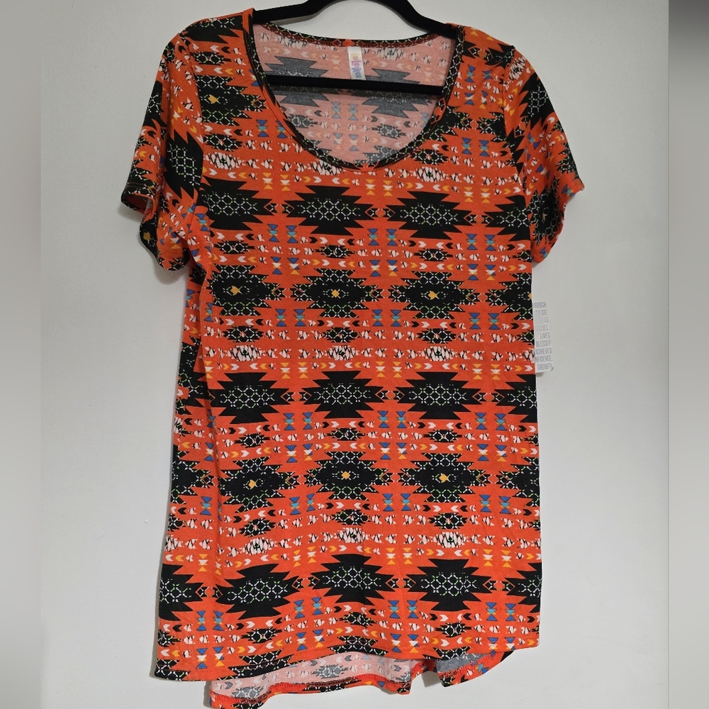 LuLaRoe Women's Short Sleeve Tee - Orange and Black Pattern